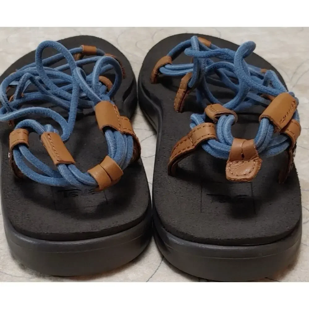 Teva Voya Infinity Womens 8 Strappy Sandals Blue Tan Leather Accents - Picture 3 of 6